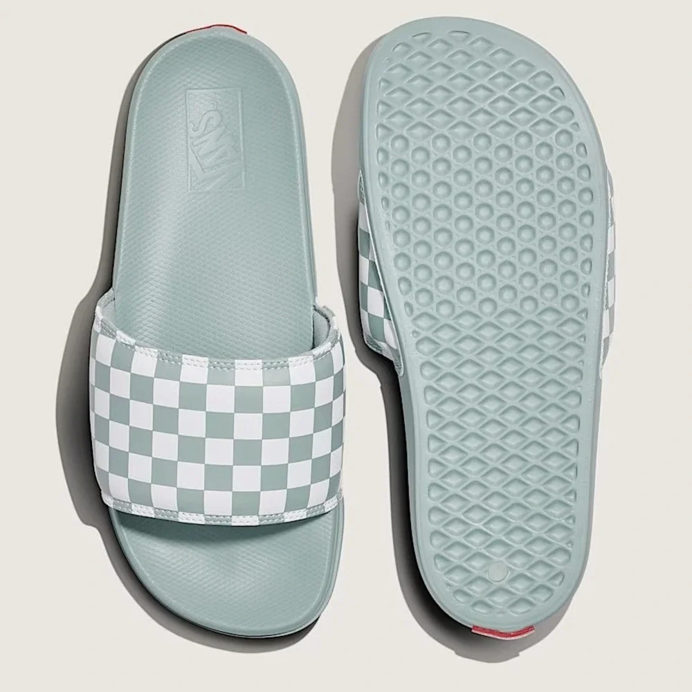 Vans La Costa Checkers Slide-On Sandals Sage Gray White board Mens Size 11 New